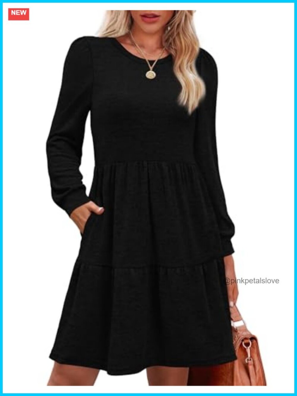 OFEEFAN Womens Long Sleeve Fall Winter Dress with Pockets Crew Neck Babydoll